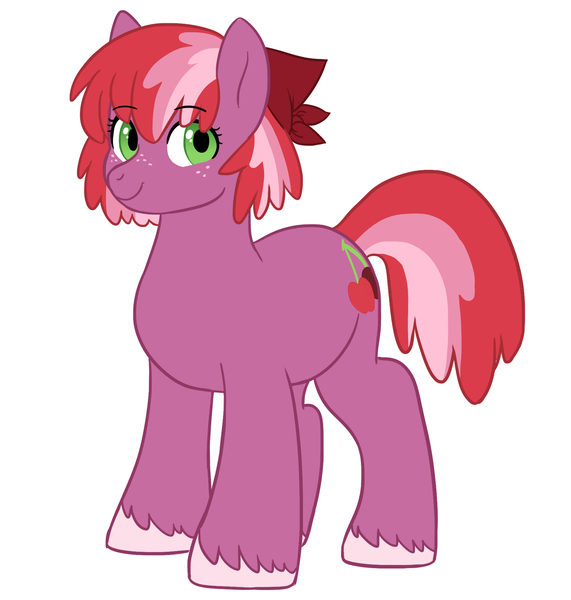 Size: 2000x2100 | Tagged: safe, artist:kianamai, derpibooru import, oc, oc:red june, unofficial characters only, earth pony, pony, kilalaverse, bandana, chubby, female, mare, next generation, offspring, parent:big macintosh, parent:cheerilee, parents:cheerimac, redesign, simple background, solo, unshorn fetlocks, white background