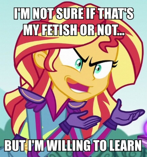 Size: 562x600 | Tagged: safe, derpibooru import, edit, sunset shimmer, equestria girls, friendship games, exploitable meme, fetish, image macro, inverted mouth, meme, solo, subverted meme, sunset is not willing to learn, that is my fetish
