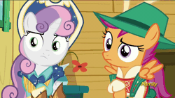 Size: 1280x720 | Tagged: animated, boots, clothes, cow belle, cowboy boots, cowboy hat, cutie mark, derpibooru import, discovery family logo, dress, flank, hat, leather pants, lederhosen, on your marks, out of context, plot, raised eyebrow, safe, scootaloo, screencap, shoes, skirt, skirt lift, stetson, sweetie belle, the cmc's cutie marks, unamused, we already got our mark, yodeloo