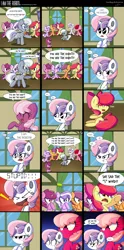 Size: 3530x7132 | Tagged: safe, artist:therandomjoyrider, derpibooru import, apple bloom, cheerilee, diamond tiara, ruby pinch, scootaloo, silver spoon, sweetie belle, earth pony, pegasus, pony, robot, robot pony, unicorn, comic, cutie mark, cutie mark crusaders, eyes closed, female, filly, foal, gasp, hooves, horn, mare, my life as a teenage robot, open mouth, parody, reference, sitting, standing, sweetie bot, vulgar