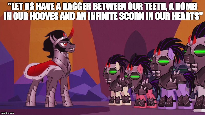 Size: 800x450 | Tagged: alternate timeline, benito mussolini, crystal war timeline, derpibooru import, edit, image macro, king sombra, meme, quote, safe, screencap, text, the cutie re-mark