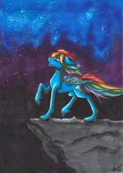 Size: 1747x2465 | Tagged: artist:stirren, bust, derpibooru import, portrait, rainbow dash, safe, solo, stare, stars, traditional art