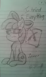 Size: 768x1280 | Tagged: apple bloom, artist:zemer, derpibooru import, grayscale, lined paper, monochrome, on your marks, semi-grimdark, sketch, snapple bloom, solo, traditional art