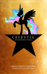 Size: 763x1200 | Tagged: artist:pixelkitties, derpibooru import, hamilton, manehattan, parody, poster, princess celestia, raised hoof, safe, silhouette, solo