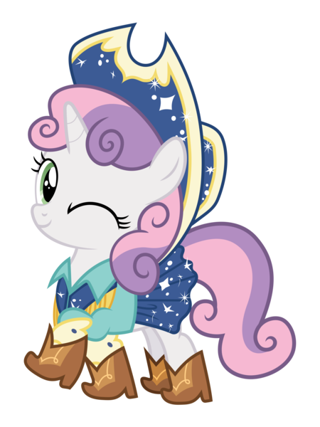 Size: 3750x5000 | Tagged: artist:ponyhd, boots, clothes, cow belle, cowboy hat, derpibooru import, hat, on your marks, safe, simple background, skirt, solo, stetson, sweetie belle, transparent background, vector, wink