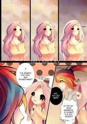 Size: 2480x3507 | Tagged: safe, artist:saclarclay, derpibooru import, fluttershy, rainbow dash, human, alternate hairstyle, comic, crying, female, flutterdash, humanized, lesbian, ponytail, shipping