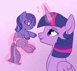 Size: 562x518 | Tagged: safe, artist:lulubell, derpibooru import, twilight sparkle, twilight sparkle (alicorn), oc, oc:moonlight eve, alicorn, pony, female, filly, foal, levitation, magic, magical lesbian spawn, mare, mother and daughter, next generation, offspring, parent:princess luna, parent:twilight sparkle, parents:twiluna, telekinesis