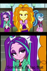 Size: 640x960 | Tagged: suggestive, derpibooru import, adagio dazzle, aria blaze, sonata dusk, equestria girls, adaria, female, image macro, lesbian, meme, shipping, the dazzlings