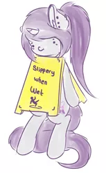 Size: 1174x1920 | Tagged: safe, artist:wickedsilly, derpibooru import, oc, oc:wicked silly, unofficial characters only, pony, unicorn, silly, silly pony, solo, wet floor sign