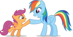 Size: 3901x2000 | Tagged: safe, artist:timidtremors, derpibooru import, rainbow dash, scootaloo, crusaders of the lost mark, backwards cutie mark, cutie mark, hoofbump, simple background, the cmc's cutie marks, transparent background, vector