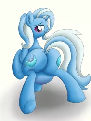 Size: 2456x3249 | Tagged: suggestive, artist:seenty, derpibooru import, trixie, pony, unicorn, bedroom eyes, belly, dock, female, lip bite, looking at you, looking back, mare, plot, pregnant, raised tail, solo, solo female, tail, the ass was fat, the great and powerful ass