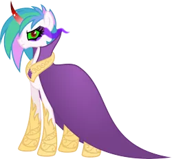 Size: 5383x4989 | Tagged: safe, artist:osipush, derpibooru import, king sombra, princess celestia, pony, unicorn, absurd resolution, alternate gender counterpart, cape, clothes, colored horn, curved horn, dark magic, female, horn, inkscape, magic, mare, red eyes, simple background, solo, sombra eyes, sombra horn, sombra's horn, transparent background, vector