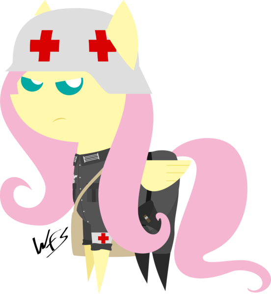 Size: 5010x5445 | Tagged: absurd resolution, artist:facelesssoles, clothes, derpibooru import, fluttermedic, fluttershy, nazi, pointy ponies, safe, simple background, solo, transparent background, uniform