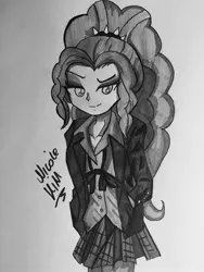 Size: 2448x3264 | Tagged: safe, artist:nicole kim, derpibooru import, adagio dazzle, equestria girls, rainbow rocks, clothes, monochrome, school uniform, solo, traditional art