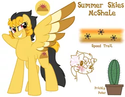 Size: 900x700 | Tagged: safe, artist:faith-wolff, derpibooru import, oc, oc:summer skies, unofficial characters only, pegasus, pony, cactus, cutie mark, flower, flower in hair, offspring, parent:oc:rusty mcshale, parent:spitfire, parents:canon x oc, scrunchy face, solo, speed trail