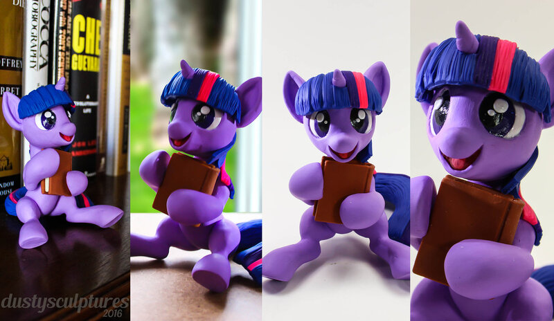 Size: 1280x742 | Tagged: adorkable, artist:dustysculptures, book, craft, cute, derpibooru import, dork, filly, filly twilight sparkle, open mouth, safe, sculpture, solo, that pony sure does love books, twilight sparkle