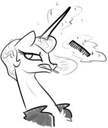 Size: 784x927 | Tagged: alternate hairstyle, artist:nobody, cigarette, clothes, comb, derpibooru import, greaser, leather jacket, magic, monochrome, princess celestia, safe, smoking, solo, telekinesis