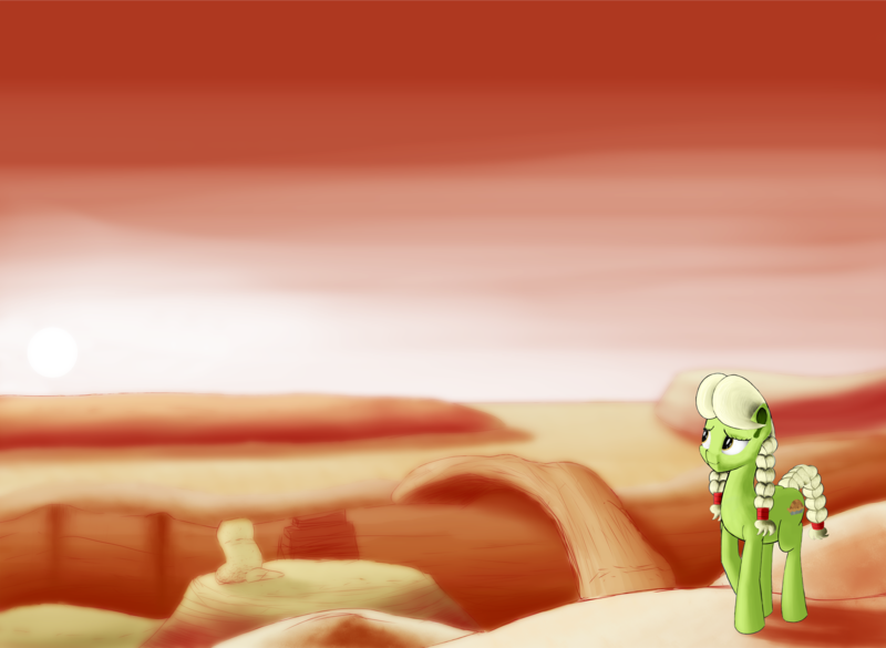 Size: 2307x1687 | Tagged: artist:ritorical, derpibooru import, desert, granny smith, safe, solo, sunset