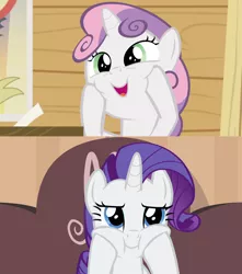 Size: 1920x2170 | Tagged: safe, derpibooru import, screencap, rarity, sweetie belle, pony, unicorn, bloom and gloom, rarity takes manehattan, comparison, cute, food, marshmallow, rarara, raribetes, rarity is a marshmallow, runs in the family, squishy cheeks, sweetie belle is a marshmallow too