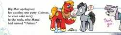 Size: 1381x405 | Tagged: safe, artist:andypriceart, derpibooru import, idw, big macintosh, lucky clover, maud pie, unless (rock), earth pony, pony, spoiler:comic, spoiler:comic41, female, male, mare, rock, stallion