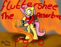 Size: 743x580 | Tagged: safe, artist:twilikessparkles, derpibooru import, fluttershy, assertive, fire, pyro