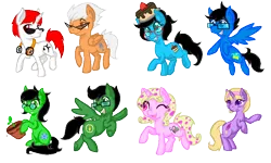 Size: 866x519 | Tagged: safe, artist:paintsplatter, derpibooru import, ponified, earth pony, pegasus, pony, unicorn, dave strider, dirk strider, headphones, homestuck, jade harley, jake english, jane crocker, john egbert, potted plant, rose lalonde, roxy lalonde, simple background, transparent background