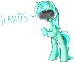 Size: 1024x857 | Tagged: safe, artist:dusthiel, derpibooru import, lyra heartstrings, pony, unicorn, bipedal, hand, patapon, simple background, solo, that pony sure does love hands, virtual reality, white background