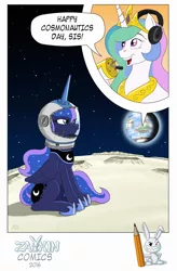 Size: 1024x1560 | Tagged: artist:zaykin, astronaut, comic, cosmonaut, derpibooru import, princess celestia, princess luna, safe, to the moon, translated:darkcollaboration, trollestia, unamused, yuri gagarin