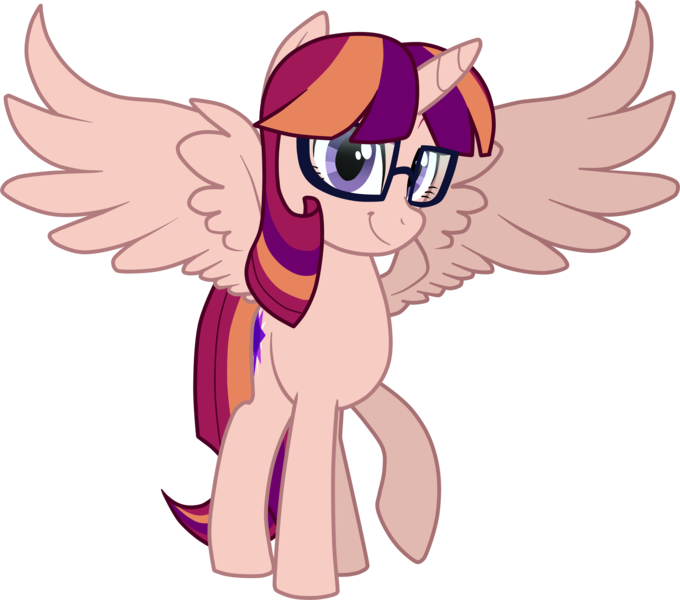 Size: 2588x2284 | Tagged: safe, artist:namygaga, derpibooru import, oc, oc:violet sunrise, unofficial characters only, alicorn, pony, alicorn oc, magical lesbian spawn, offspring, parent:sci-twi, parent:sunset shimmer, parent:twilight sparkle, parents:scitwishimmer, parents:sunsetsparkle, simple background, solo, transparent background