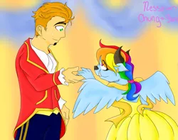 Size: 1007x794 | Tagged: artist:tomcolt15, beauty and the beast, belle, big macintosh, crossover, derpibooru import, female, human, humanized, male, rainbow dash, rainbowmac, safe, shipping, straight