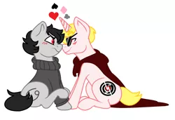 Size: 1628x1116 | Tagged: safe, artist:micky-ann, derpibooru import, ponified, blushing, boop, cape, clothes, davekat, dave strider, gay, homestuck, image, male, noseboop, png, quadrant shipping, shipping, sunglasses, sweater
