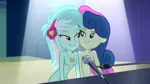 Size: 1904x1064 | Tagged: explicit, derpibooru import, edit, edited screencap, screencap, bon bon, lyra heartstrings, sweetie drops, equestria girls, rainbow rocks, belly button, breasts, casual nudity, exhibitionism, female, females only, lesbian, lyrabon, nipples, nude edit, nudity, shipping