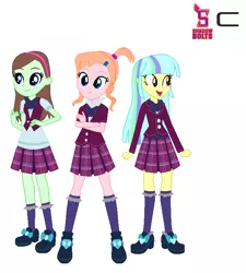 Size: 649x721 | Tagged: safe, artist:karalovely, derpibooru import, oc, oc:honey bear, oc:julie bright, oc:manny brown, unofficial characters only, equestria girls, friendship games, clothes, crystal prep academy uniform, school uniform