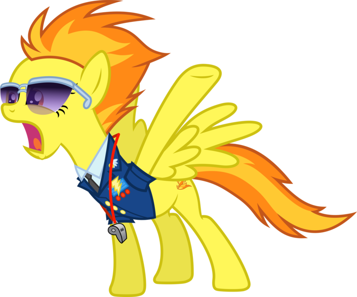 Size: 7197x6000 | Tagged: absurd resolution, artist:d4svader, clothes, derpibooru import, open mouth, raised hoof, safe, sergeant, simple background, solo, spitfire, sunglasses, .svg available, transparent background, uniform, vector, whistle, whistle necklace, wonderbolts academy