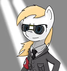 Size: 860x912 | Tagged: safe, artist:mediocre, derpibooru import, oc, oc:aryanne, ponified, unofficial characters only, earth pony, pony, /pone/, 8chan, armband, clothes, female, kazuhira miller, metal gear, nazi, necktie, solo, sunglasses, swastika, uniform, video game