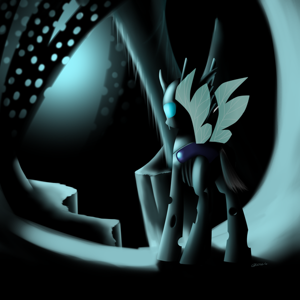 Size: 1600x1600 | Tagged: safe, artist:titan2955, derpibooru import, changeling, cave, solo