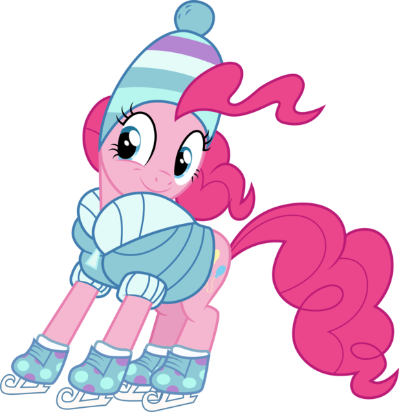 Size: 3210x3318 | Tagged: .ai available, artist:cloudyglow, derpibooru import, hat, ice skates, pinkie pie, safe, simple background, solo, the gift of the maud pie, transparent background, vector