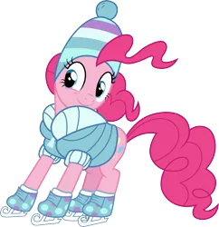 Size: 3210x3318 | Tagged: .ai available, artist:cloudyglow, derpibooru import, hat, ice skates, pinkie pie, safe, simple background, solo, the gift of the maud pie, transparent background, vector