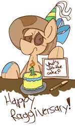 Size: 900x1510 | Tagged: artist:cowsrtasty, birthday cake, cake, derpibooru import, food, hagwarders, oc, oc:raggie, original species, safe, solo, unofficial characters only