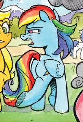 Size: 272x397 | Tagged: safe, artist:andypriceart, derpibooru import, idw, applejack, rainbow dash, pegasus, pony, spoiler:comic, spoiler:comic41, angry, dreary, female, mare, plot