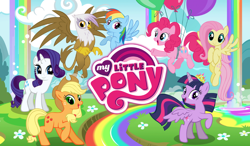 Size: 1024x600 | Tagged: safe, derpibooru import, screencap, applejack, fluttershy, gilda, pinkie pie, rainbow dash, rarity, twilight sparkle, twilight sparkle (alicorn), alicorn, gryphon, pony, anatomically incorrect, balloon, crown, female, game, gameloft, loading screen, looking at you, mane six, mare, my little pony logo