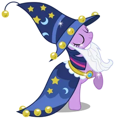 Size: 2816x3000 | Tagged: artist:brony-works, clothes, costume, derpibooru import, eyes closed, luna eclipsed, nightmare night costume, raised hoof, safe, simple background, solo, star swirl the bearded costume, transparent background, twilight sparkle, vector