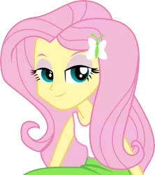 Size: 2999x3377 | Tagged: safe, artist:nero-narmeril, derpibooru import, fluttershy, equestria girls, bedroom eyes, clothes, simple background, sitting, skirt, solo, tanktop, transparent background, vector