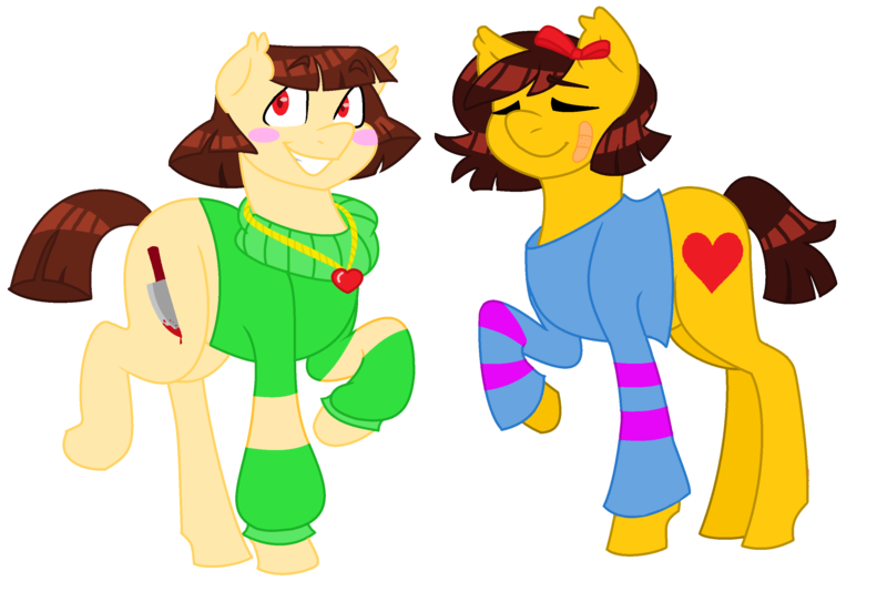 Size: 2880x1988 | Tagged: artist:micky-ann, chara, clothes, derpibooru import, frisk, ponified, safe, spoilers for another series, undertale