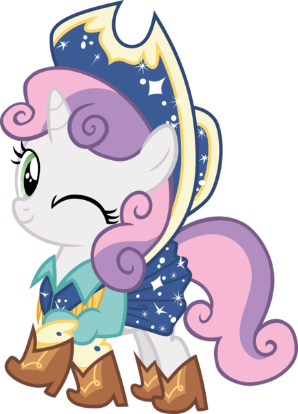 Size: 8000x11087 | Tagged: absurd resolution, artist:pilot231, boots, clothes, cow belle, cowboy boots, cowboy hat, derpibooru import, hat, on your marks, safe, shoes, simple background, solo, sweetie belle, transparent background, vector, wink