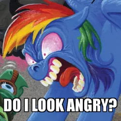 Size: 450x450 | Tagged: artist:andypriceart, derpibooru import, do i look angry, faic, idw, image macro, meme, nightmare face, nightmare fuel, rage, rainbow dash, rainbow douche, safe, spoiler:comic, spoiler:comic41, tank