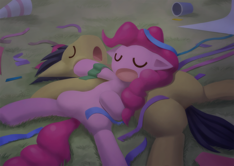 Size: 1512x1075 | Tagged: artist:howxu, derpibooru import, oc, pinkie pie, safe, sleeping, streamers