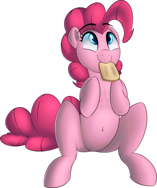Size: 1581x1892 | Tagged: artist:january3rd, belly button, bread, cute, derpibooru import, diapinkes, food, mouth hold, pinkie pie, ponk, safe, simple background, sitting, solo, toast, transparent background