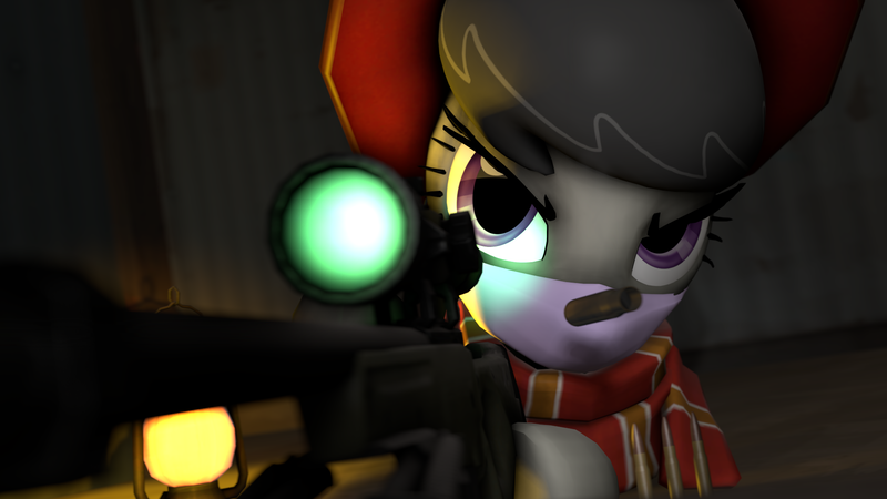 Size: 1920x1080 | Tagged: safe, artist:thom330, derpibooru import, octavia melody, earth pony, pony, 3d, awp, bullet, female, gun, hooves, mare, optical sight, rifle, sniper, sniper rifle, solo, source filmmaker, team fortress 2, weapon
