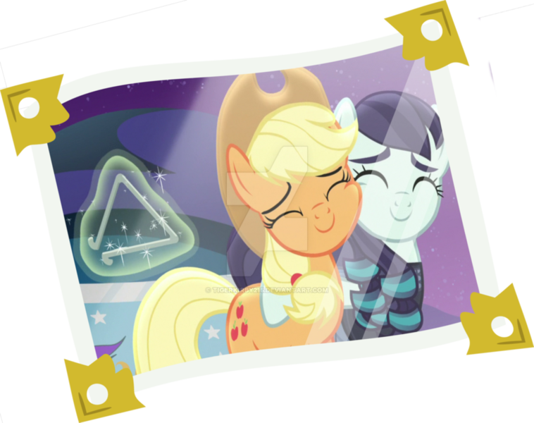 Size: 1005x795 | Tagged: applejack, artist:tigerkirby215, coloratura, derpibooru import, picture frame, rara, safe, simple background, the mane attraction, transparent background, vector, watermark